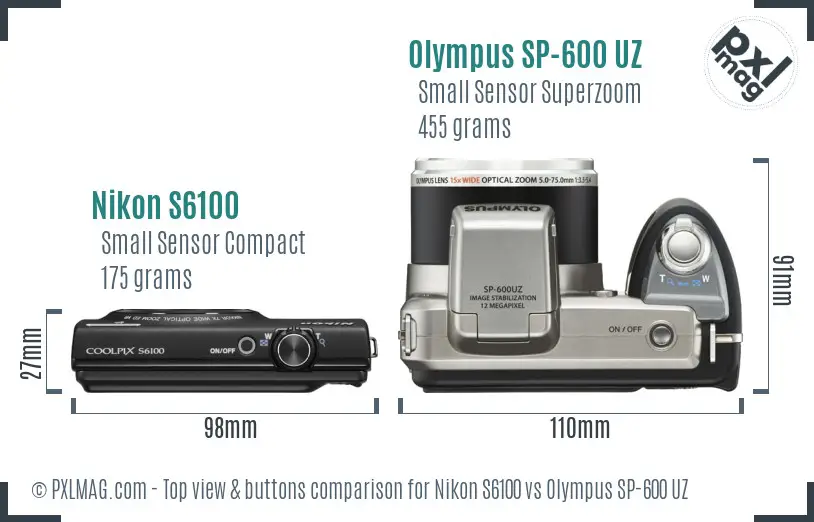 Nikon S6100 vs Olympus SP-600 UZ top view buttons comparison