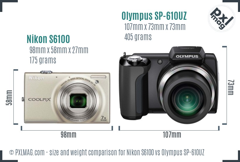 Nikon S6100 vs Olympus SP-610UZ size comparison