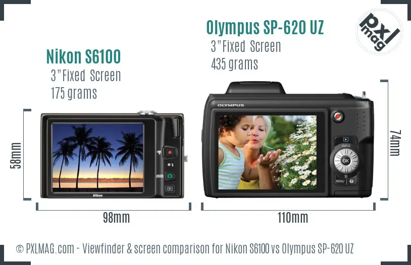 Nikon S6100 vs Olympus SP-620 UZ Screen and Viewfinder comparison