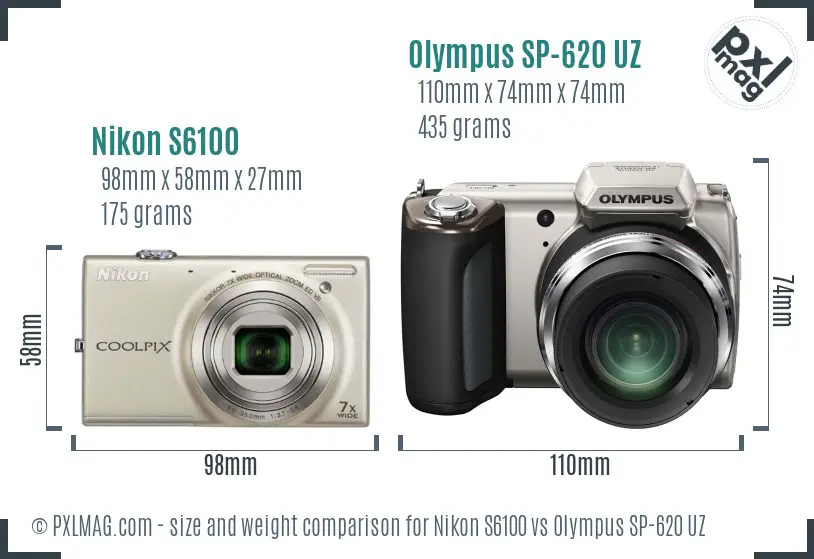 Nikon S6100 vs Olympus SP-620 UZ size comparison