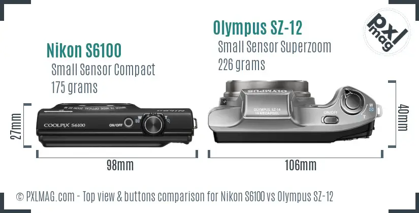 Nikon S6100 vs Olympus SZ-12 top view buttons comparison Nikon S6100 vs Olympus SZ-12 top view buttons comparison