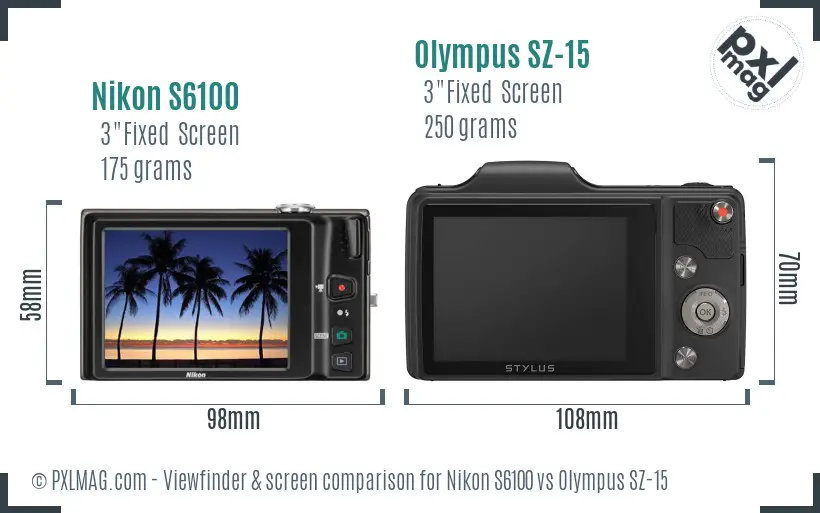 Nikon S6100 vs Olympus SZ-15 Screen and Viewfinder comparison