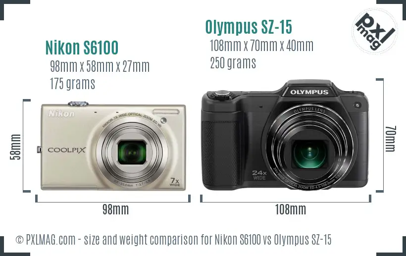Nikon S6100 vs Olympus SZ-15 size comparison