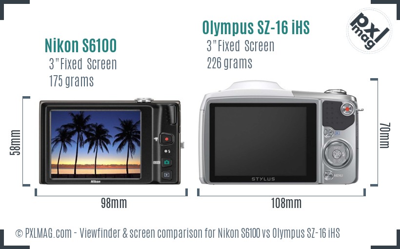 Nikon S6100 vs Olympus SZ-16 iHS Screen and Viewfinder comparison