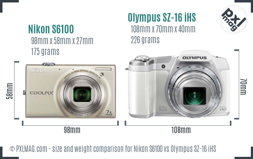 Nikon S6100 vs Olympus SZ-16 iHS size comparison Nikon S6100 vs Olympus SZ-16 iHS size comparison