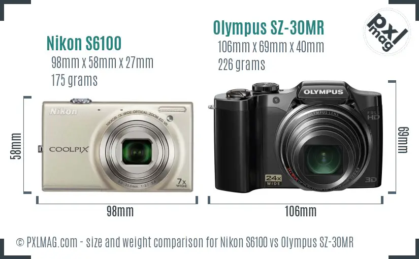 Nikon S6100 vs Olympus SZ-30MR size comparison