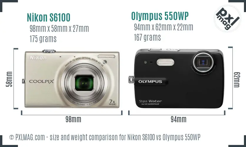 Nikon S6100 vs Olympus 550WP size comparison Nikon S6100 vs Olympus 550WP size comparison