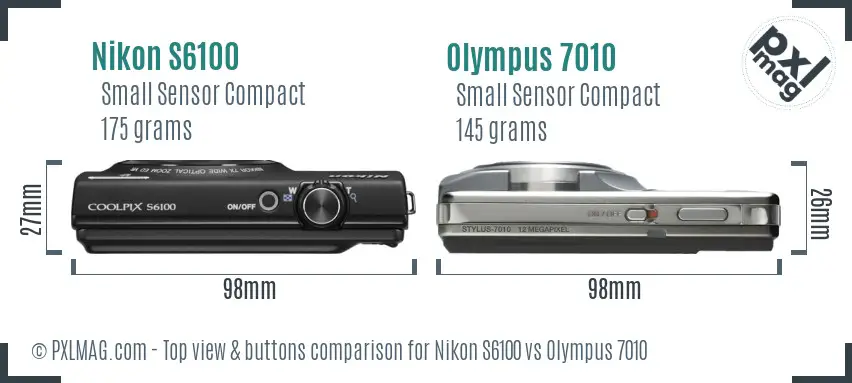 Nikon S6100 vs Olympus 7010 top view buttons comparison Nikon S6100 vs Olympus 7010 top view buttons comparison