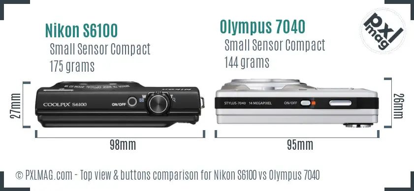 Nikon S6100 vs Olympus 7040 top view buttons comparison Nikon S6100 vs Olympus 7040 top view buttons comparison