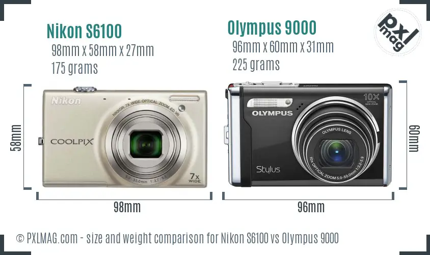 Nikon S6100 vs Olympus 9000 size comparison Nikon S6100 vs Olympus 9000 size comparison