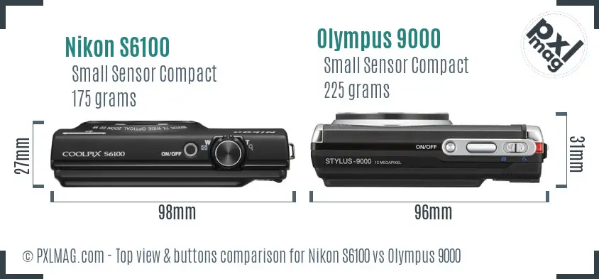 Nikon S6100 vs Olympus 9000 top view buttons comparison Nikon S6100 vs Olympus 9000 top view buttons comparison