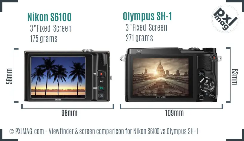 Nikon S6100 vs Olympus SH-1 Screen and Viewfinder comparison