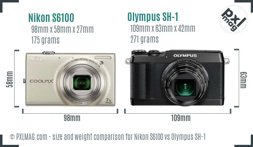 Nikon S6100 vs Olympus SH-1 size comparison