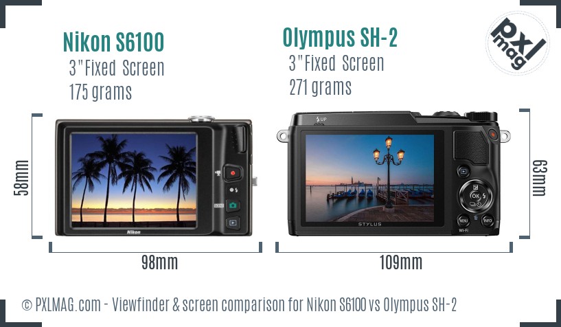 Nikon S6100 vs Olympus SH-2 Screen and Viewfinder comparison