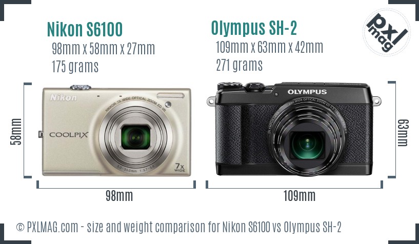 Nikon S6100 vs Olympus SH-2 size comparison
