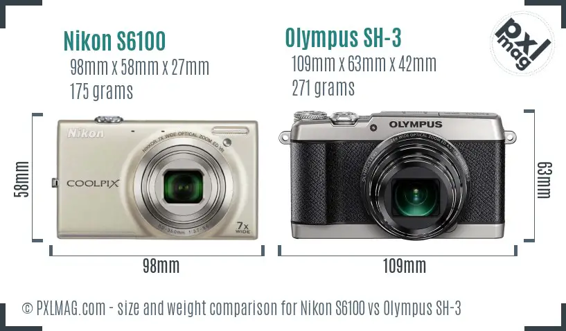 Nikon S6100 vs Olympus SH-3 size comparison Nikon S6100 vs Olympus SH-3 size comparison