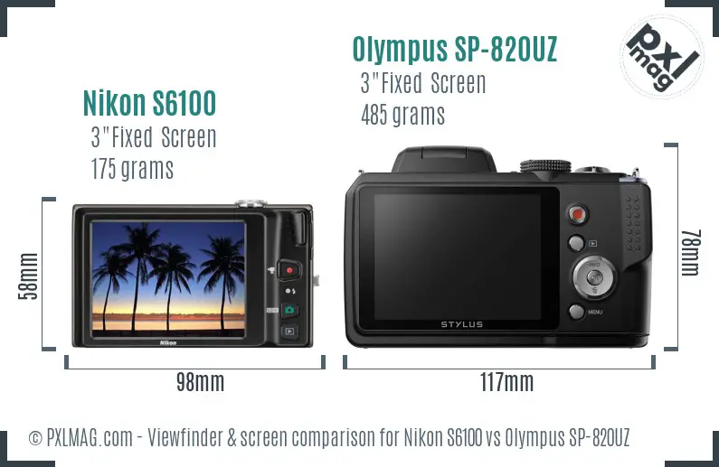 Nikon S6100 vs Olympus SP-820UZ Screen and Viewfinder comparison