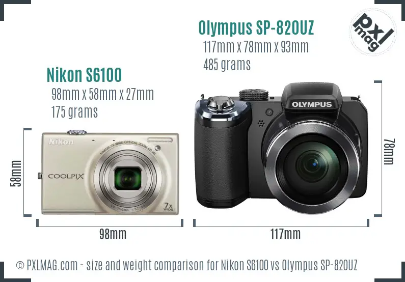 Nikon S6100 vs Olympus SP-820UZ size comparison