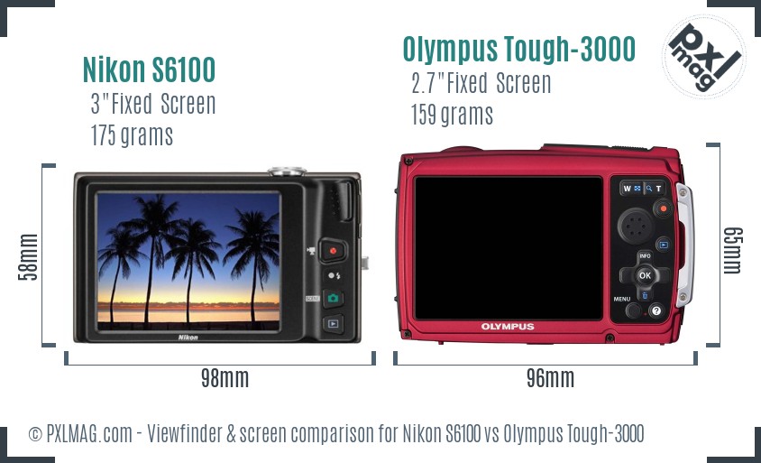 Nikon S6100 vs Olympus Tough-3000 Screen and Viewfinder comparison