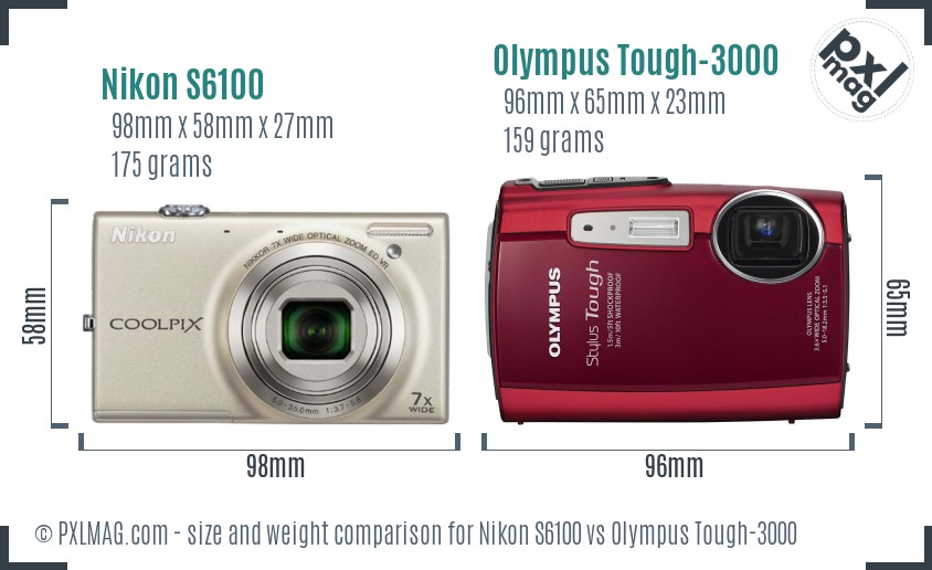 Nikon S6100 vs Olympus Tough-3000 size comparison