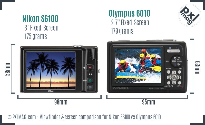 Nikon S6100 vs Olympus 6010 Screen and Viewfinder comparison