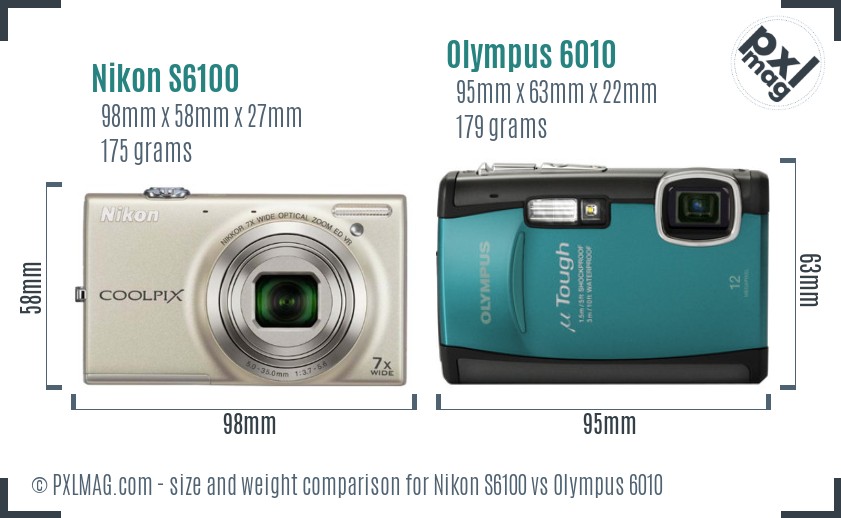 Nikon S6100 vs Olympus 6010 size comparison