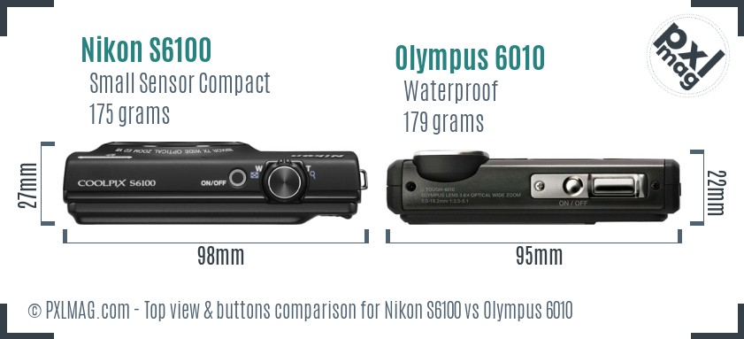 Nikon S6100 vs Olympus 6010 top view buttons comparison