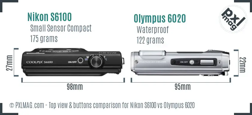 Nikon S6100 vs Olympus 6020 top view buttons comparison