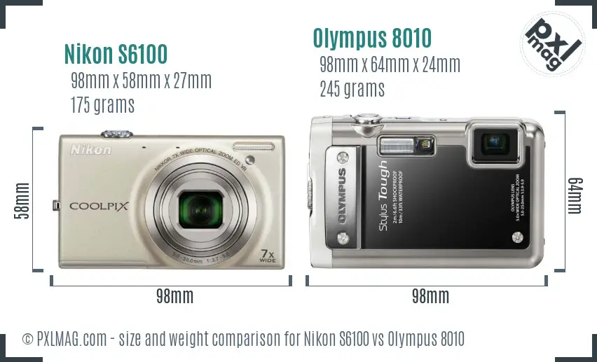 Nikon S6100 vs Olympus 8010 size comparison Nikon S6100 vs Olympus 8010 size comparison