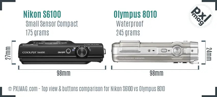 Nikon S6100 vs Olympus 8010 top view buttons comparison Nikon S6100 vs Olympus 8010 top view buttons comparison