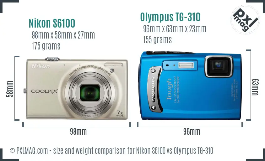 Nikon S6100 vs Olympus TG-310 size comparison