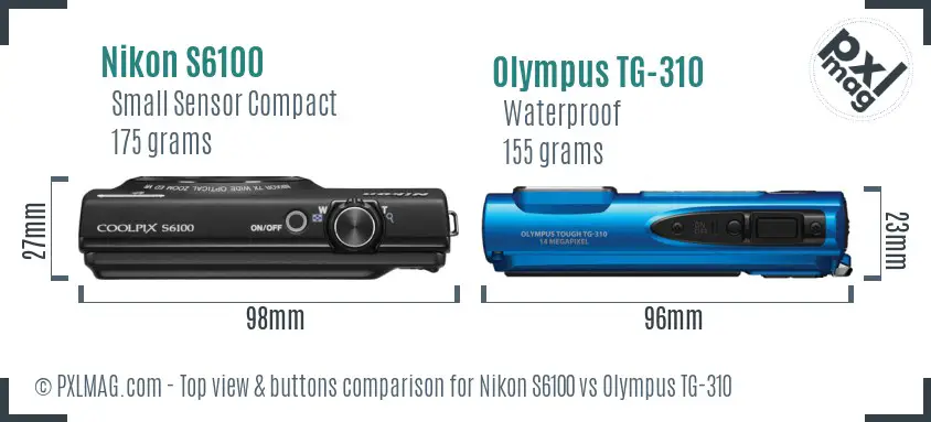 Nikon S6100 vs Olympus TG-310 top view buttons comparison