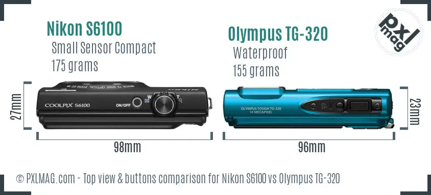 Nikon S6100 vs Olympus TG-320 top view buttons comparison Nikon S6100 vs Olympus TG-320 top view buttons comparison