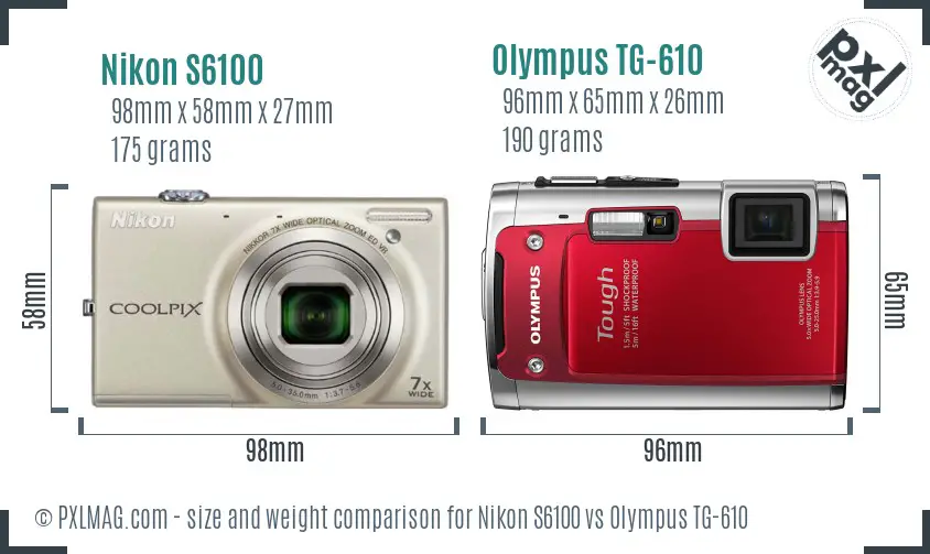 Nikon S6100 vs Olympus TG-610 size comparison Nikon S6100 vs Olympus TG-610 size comparison