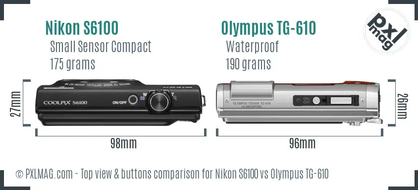 Nikon S6100 vs Olympus TG-610 top view buttons comparison