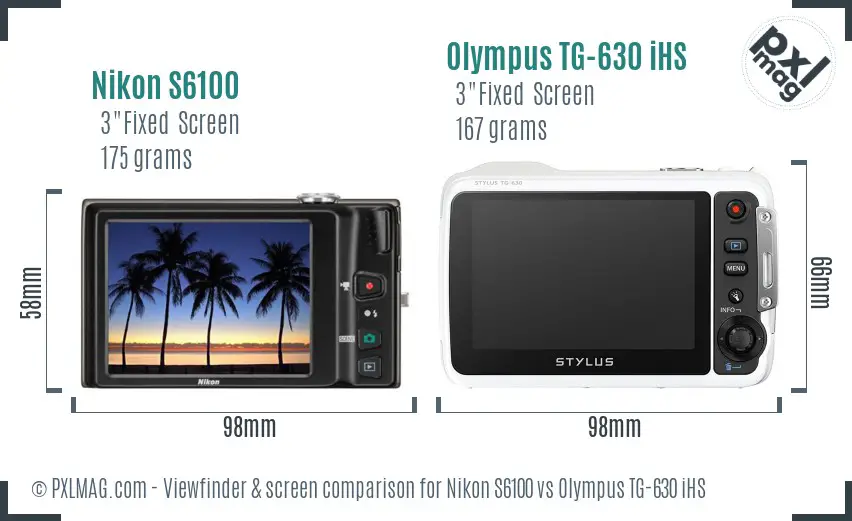Nikon S6100 vs Olympus TG-630 iHS Screen and Viewfinder comparison