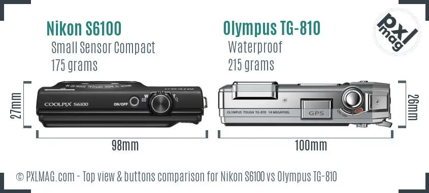 Nikon S6100 vs Olympus TG-810 top view buttons comparison Nikon S6100 vs Olympus TG-810 top view buttons comparison