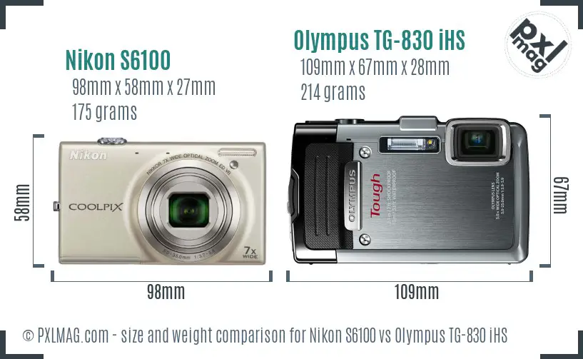 Nikon S6100 vs Olympus TG-830 iHS size comparison Nikon S6100 vs Olympus TG-830 iHS size comparison