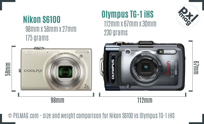 Nikon S6100 vs Olympus TG-1 iHS size comparison