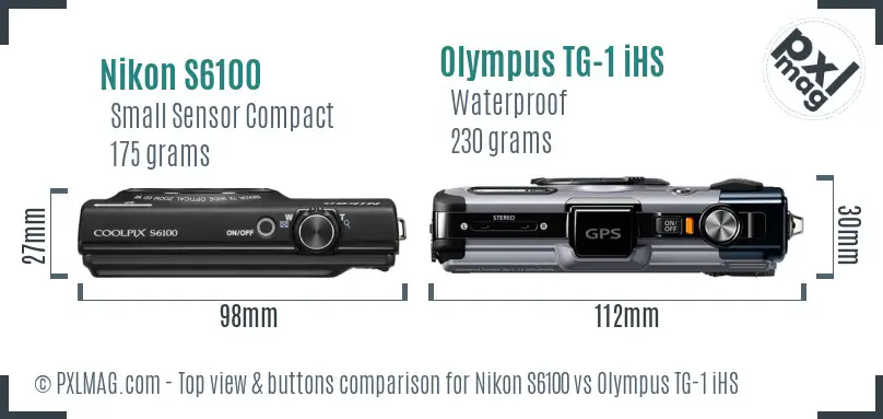 Nikon S6100 vs Olympus TG-1 iHS top view buttons comparison