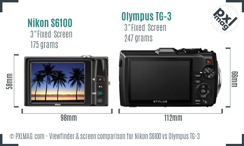 Nikon S6100 vs Olympus TG-3 Screen and Viewfinder comparison