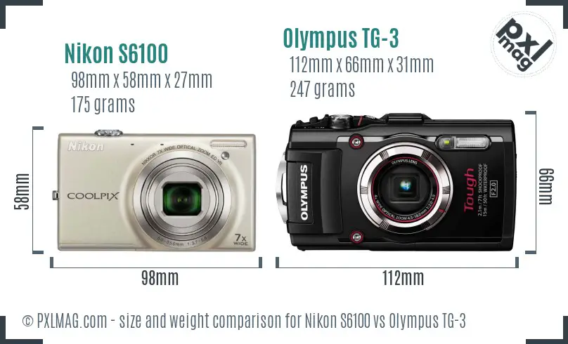 Nikon S6100 vs Olympus TG-3 size comparison