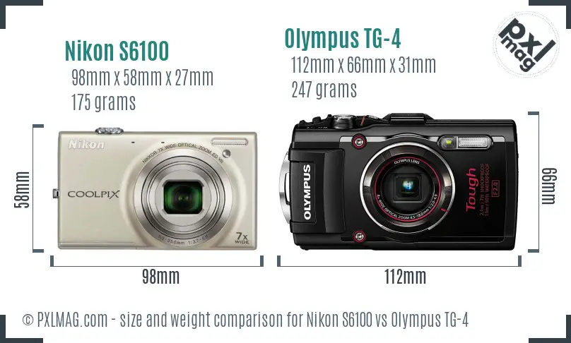 Nikon S6100 vs Olympus TG-4 size comparison