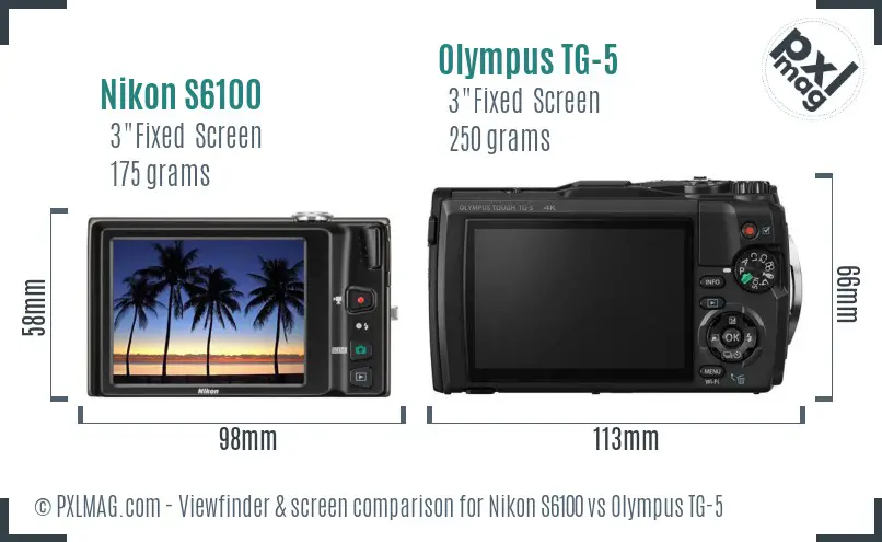 Nikon S6100 vs Olympus TG-5 Screen and Viewfinder comparison