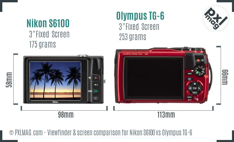 Nikon S6100 vs Olympus TG-6 Screen and Viewfinder comparison