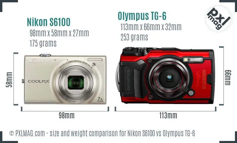 Nikon S6100 vs Olympus TG-6 size comparison
