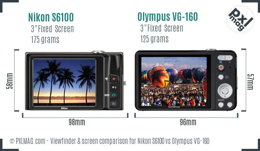 Nikon S6100 vs Olympus VG-160 Screen and Viewfinder comparison