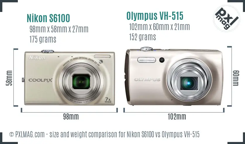 Nikon S6100 vs Olympus VH-515 size comparison