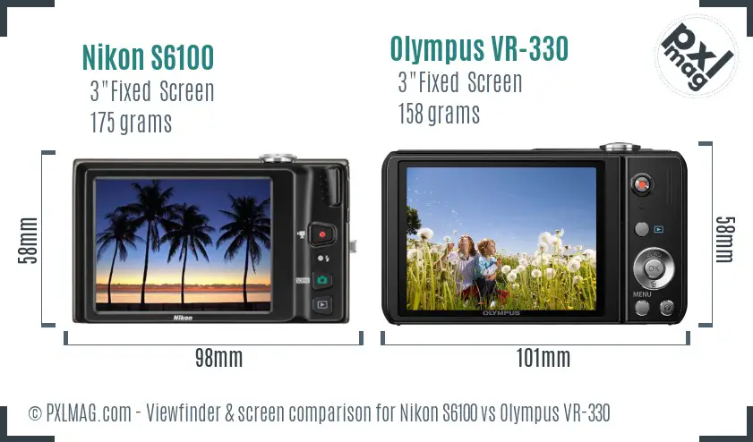 Nikon S6100 vs Olympus VR-330 Screen and Viewfinder comparison
