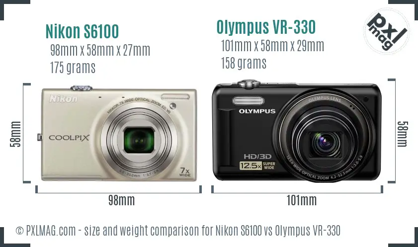 Nikon S6100 vs Olympus VR-330 size comparison